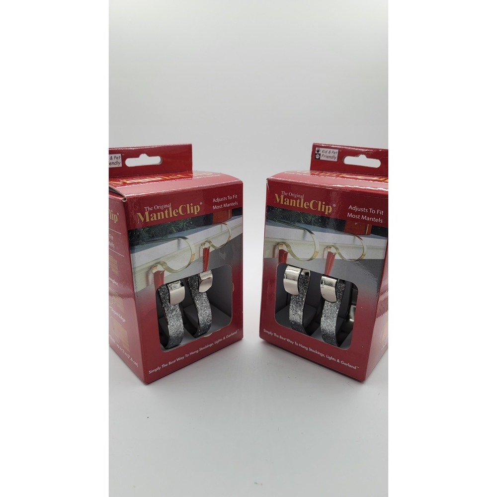 Set Of 2 Stocking  Mantel Clip Stockings Christmas Decoration Holder‎ Silver